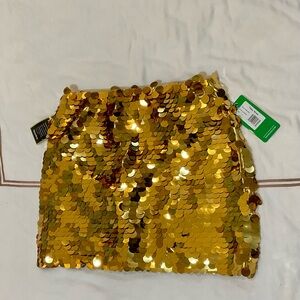NWT size large Tipsy Elves gold paillette skirt
